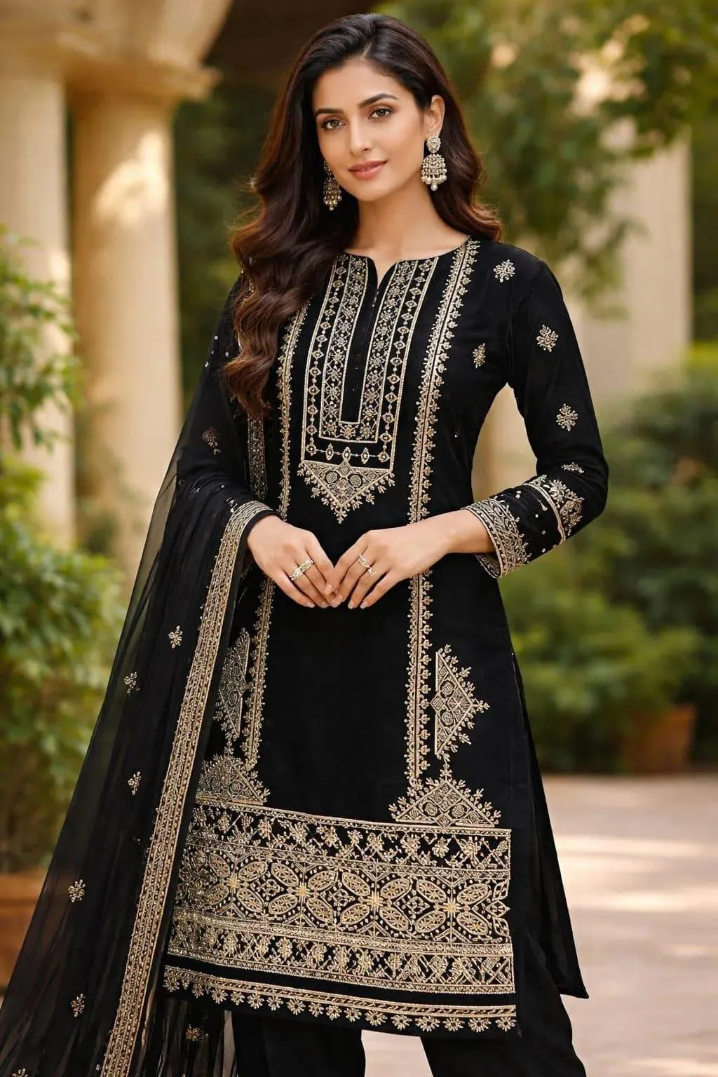 Black Embroidered Lawn 3Pcs Anarkali Set