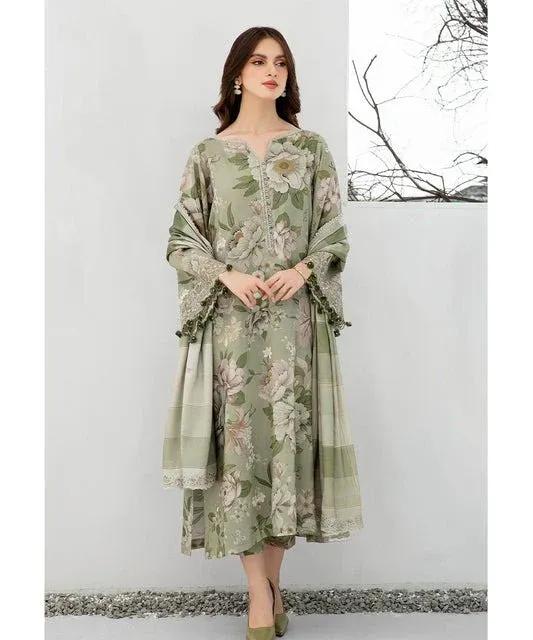 Pakistani Floral Printed Anarkali Suit Green