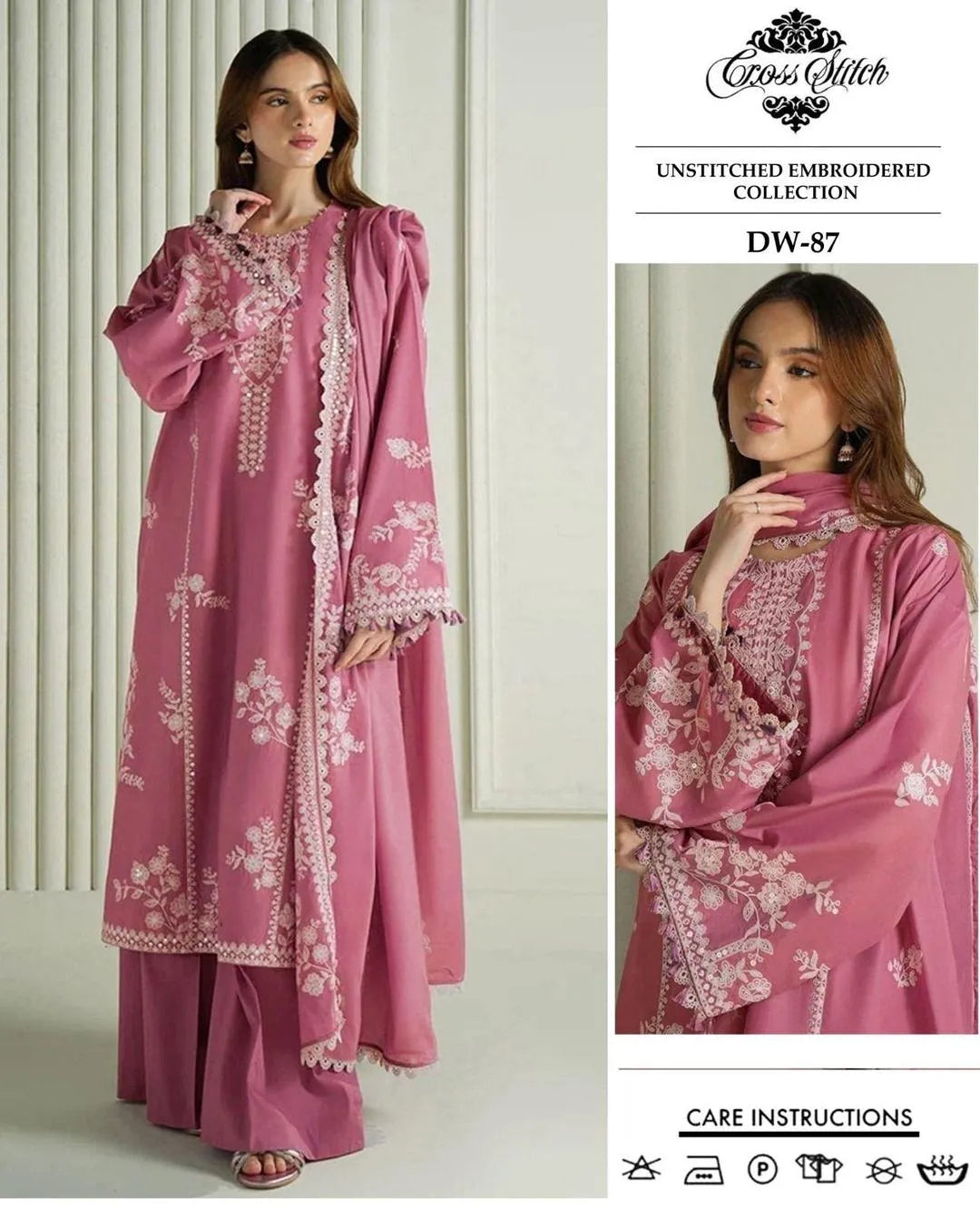 Pink Embroidered Lawn Suit Set for Women